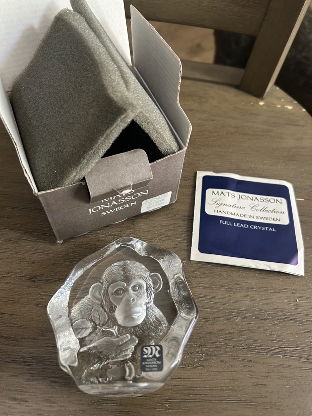 Mats Jonasson Full Lead Crystal Chimpanzee Paper Weight Decor